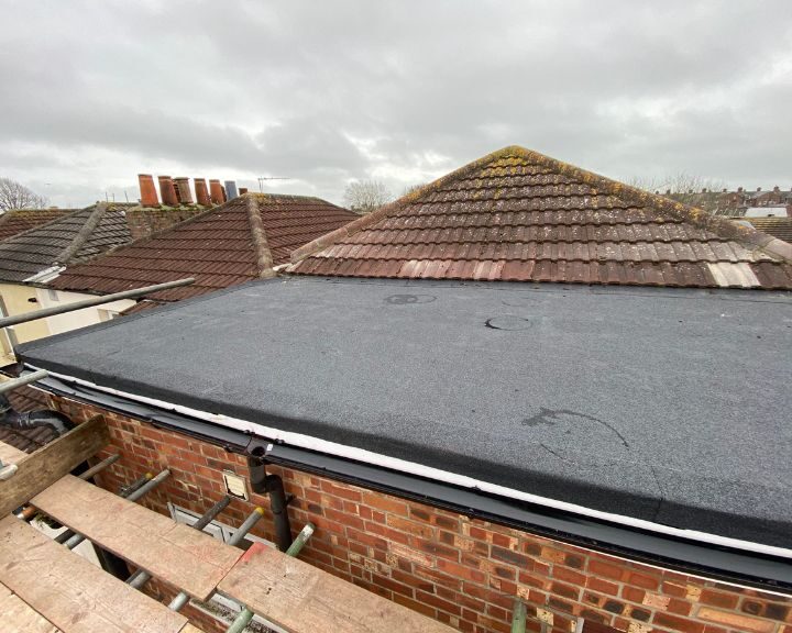 A felt flat roof installed on a garage in Guildford.